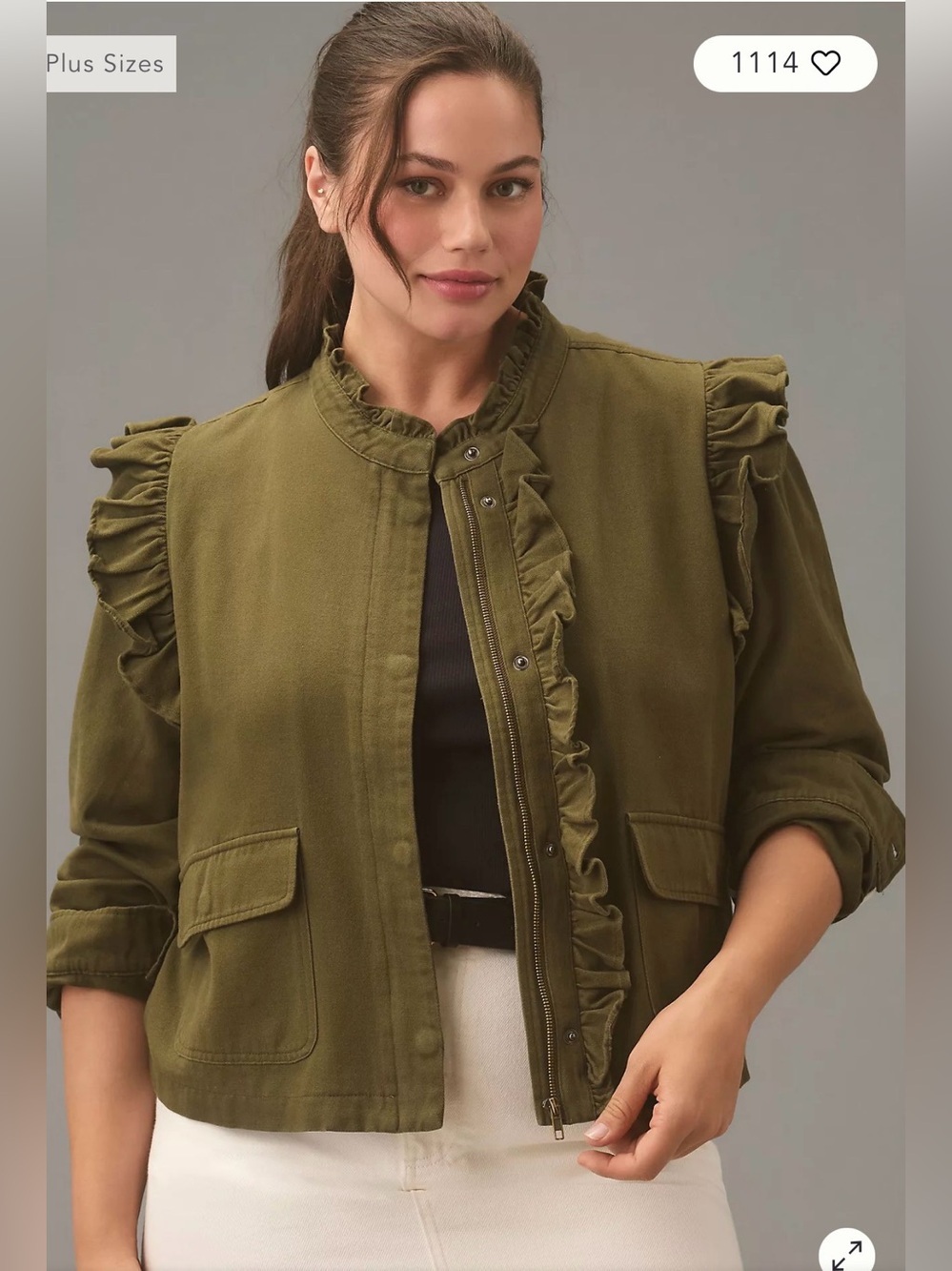 NWT DOLAN Ruffled Utility Jacket Moss Green Size 3X